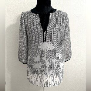 Ann Taylor Black & White Floral Blouse